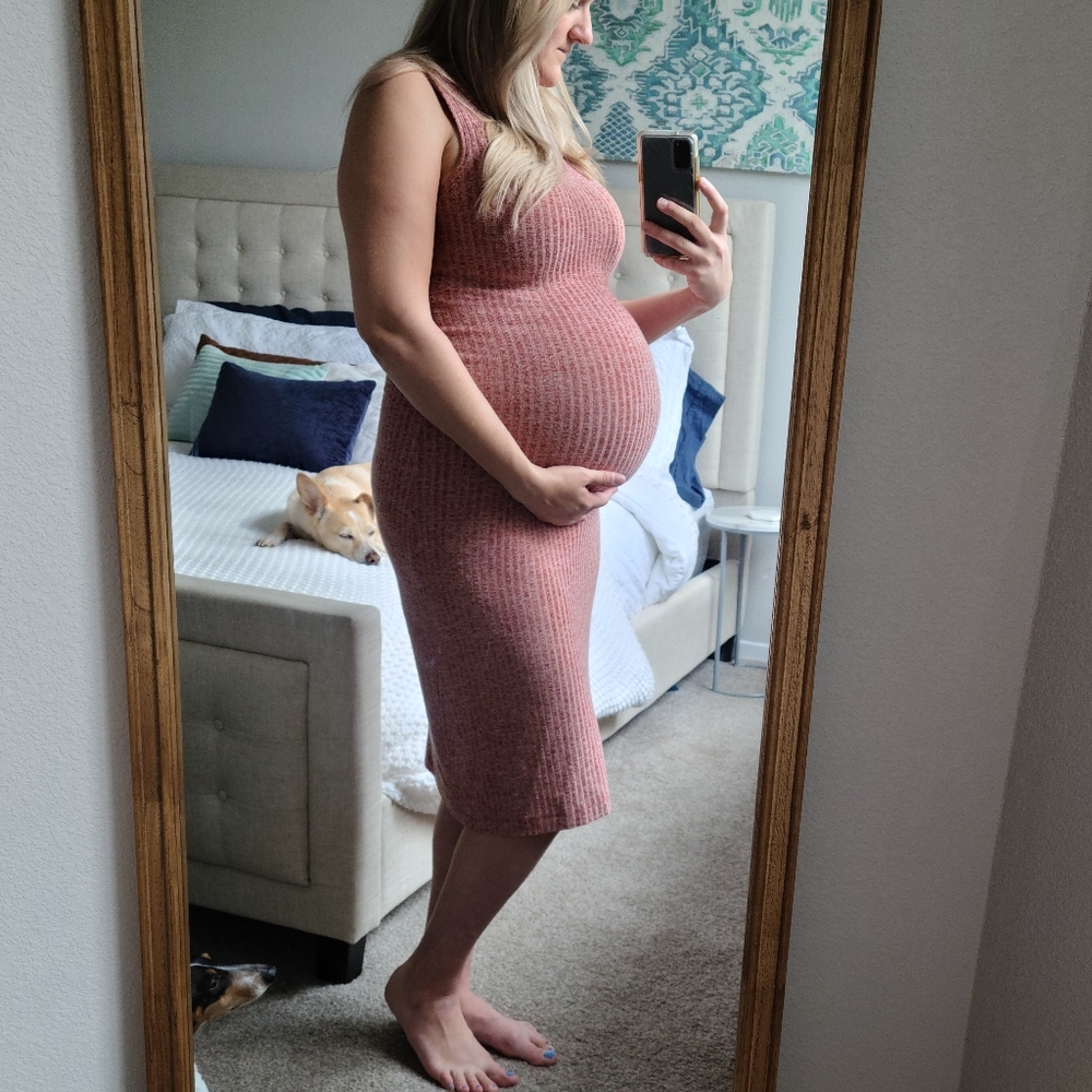 Ribbed Rust Red Maternity Dress- Pinkblush